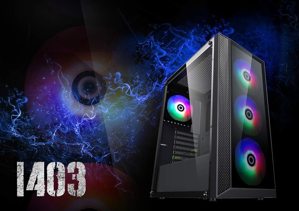 ATX Desktop Computer Case with Tempered Glass Window and 120mm ARGB LED Fans W9812