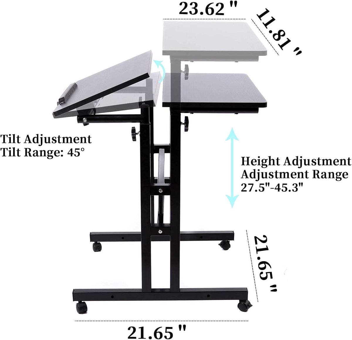 Black Mobile Standing Desk on Wheels Adjustable M2224