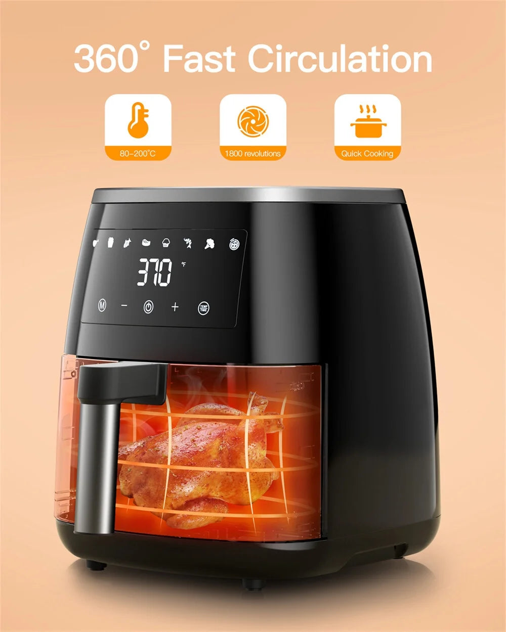 8-in-1 6 Qt Air Fryer with Touch-Screen Panel and Non-Stick Frying Basket O724704