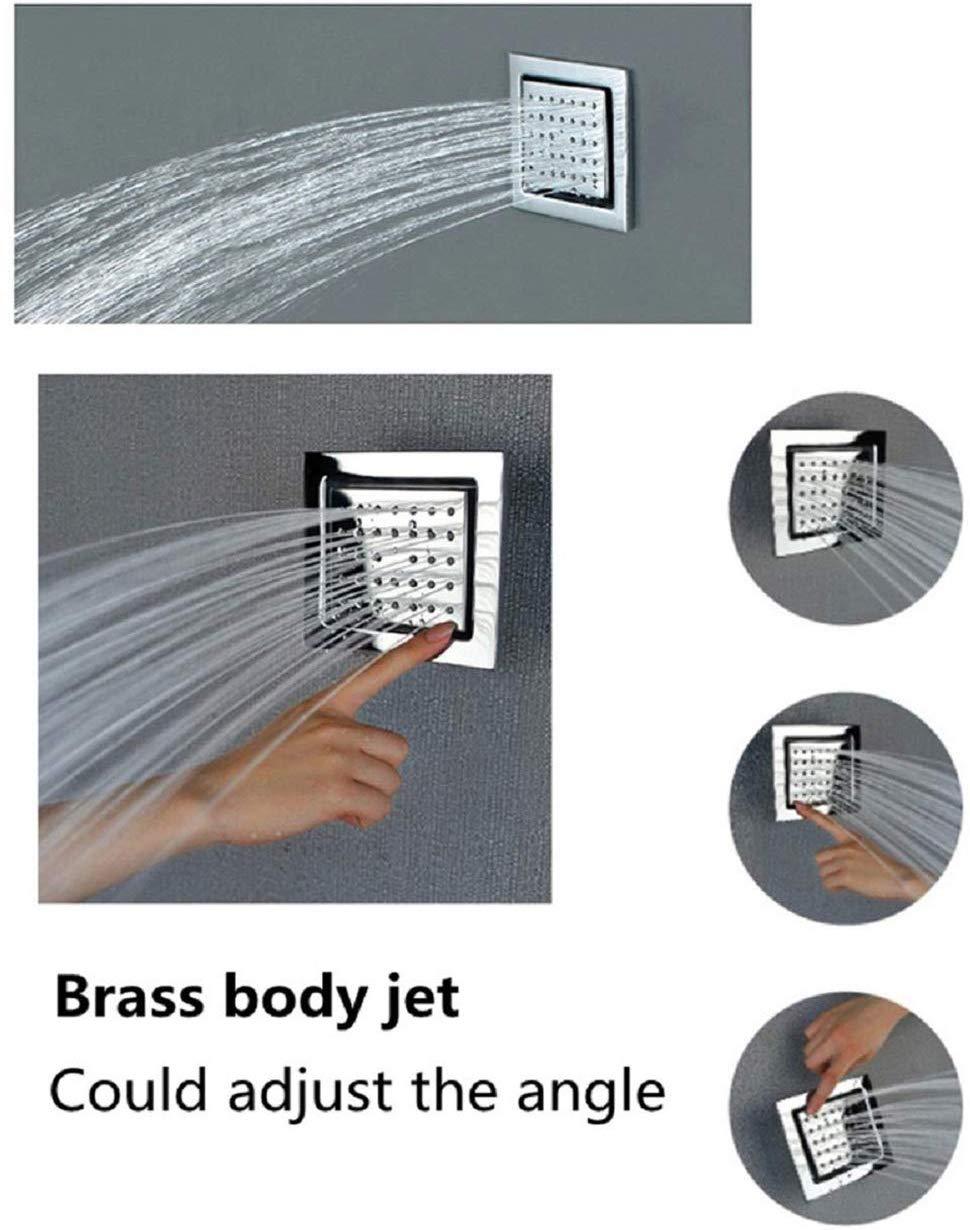 16 Inch Square Ceiling Mounted Thermostatic Rainfall LED Shower With Body Jets R64391