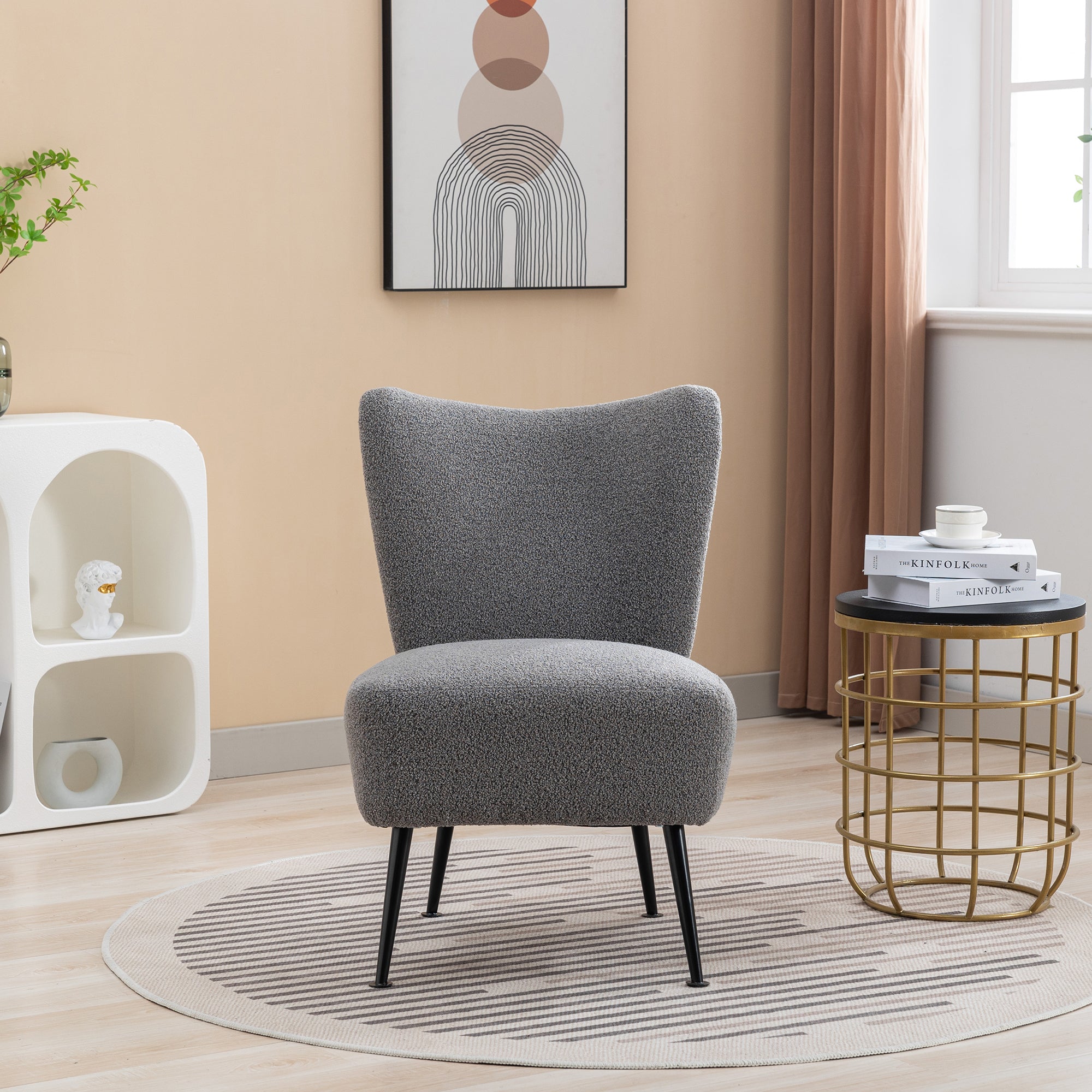 Gray Boucle Upholstered Armless Accent Chair C963587