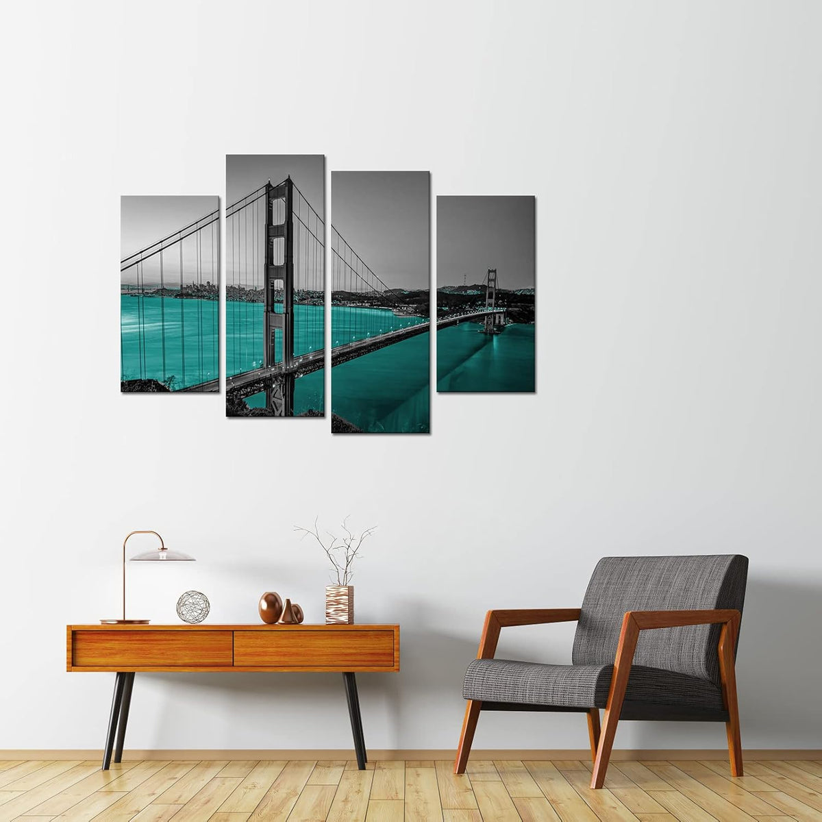 Black White Teal Golden Gate Bridge Canvas Wall Art B961575