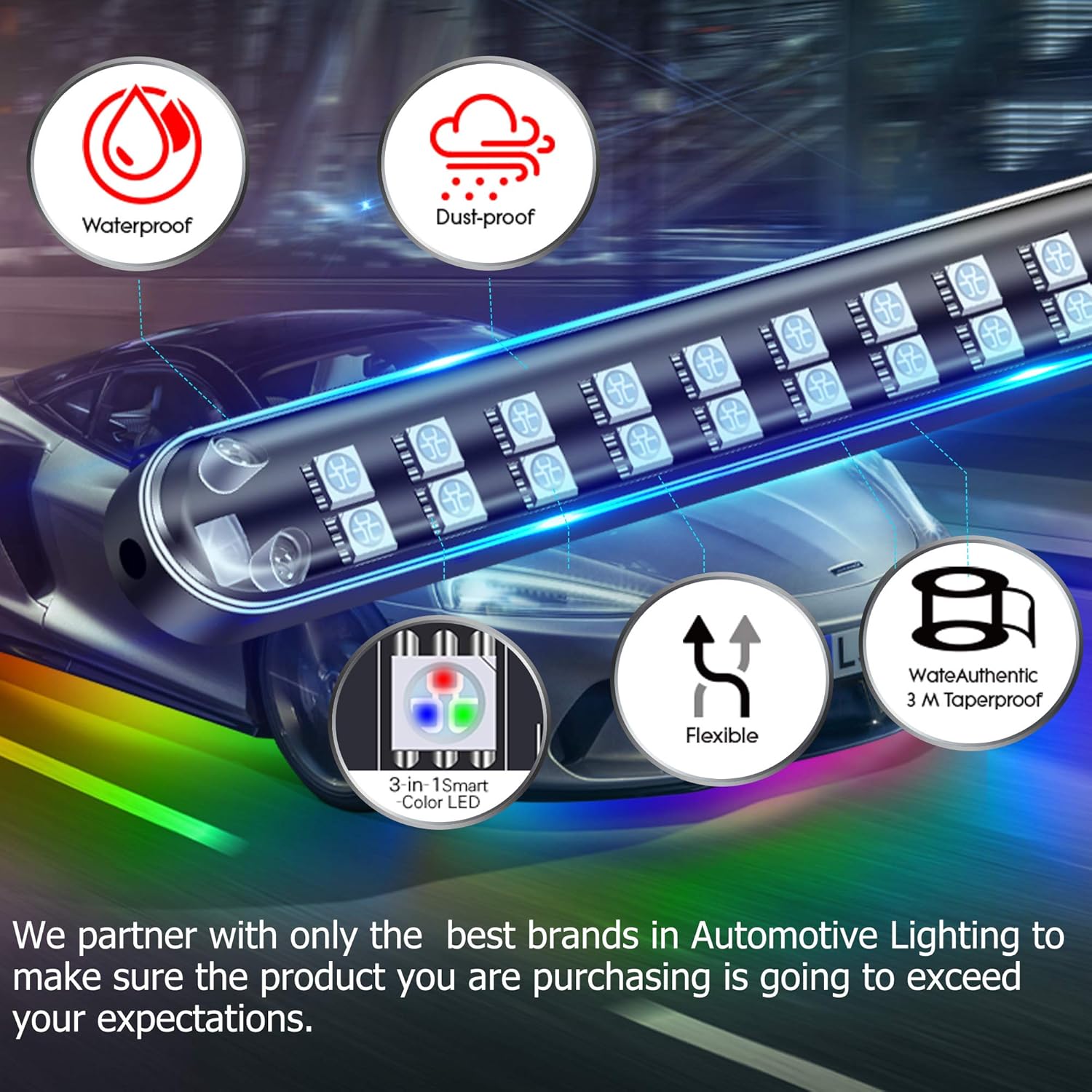 6PCS 216-LEDs Double-Row Neon Underbody LED Strips Kit with APP IP68 12V N257