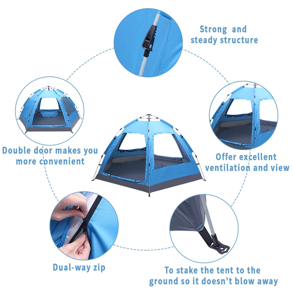 Waterproof Instant Pop Up Camping Tent, 3-4 Person Double Layer Dome Tent H282