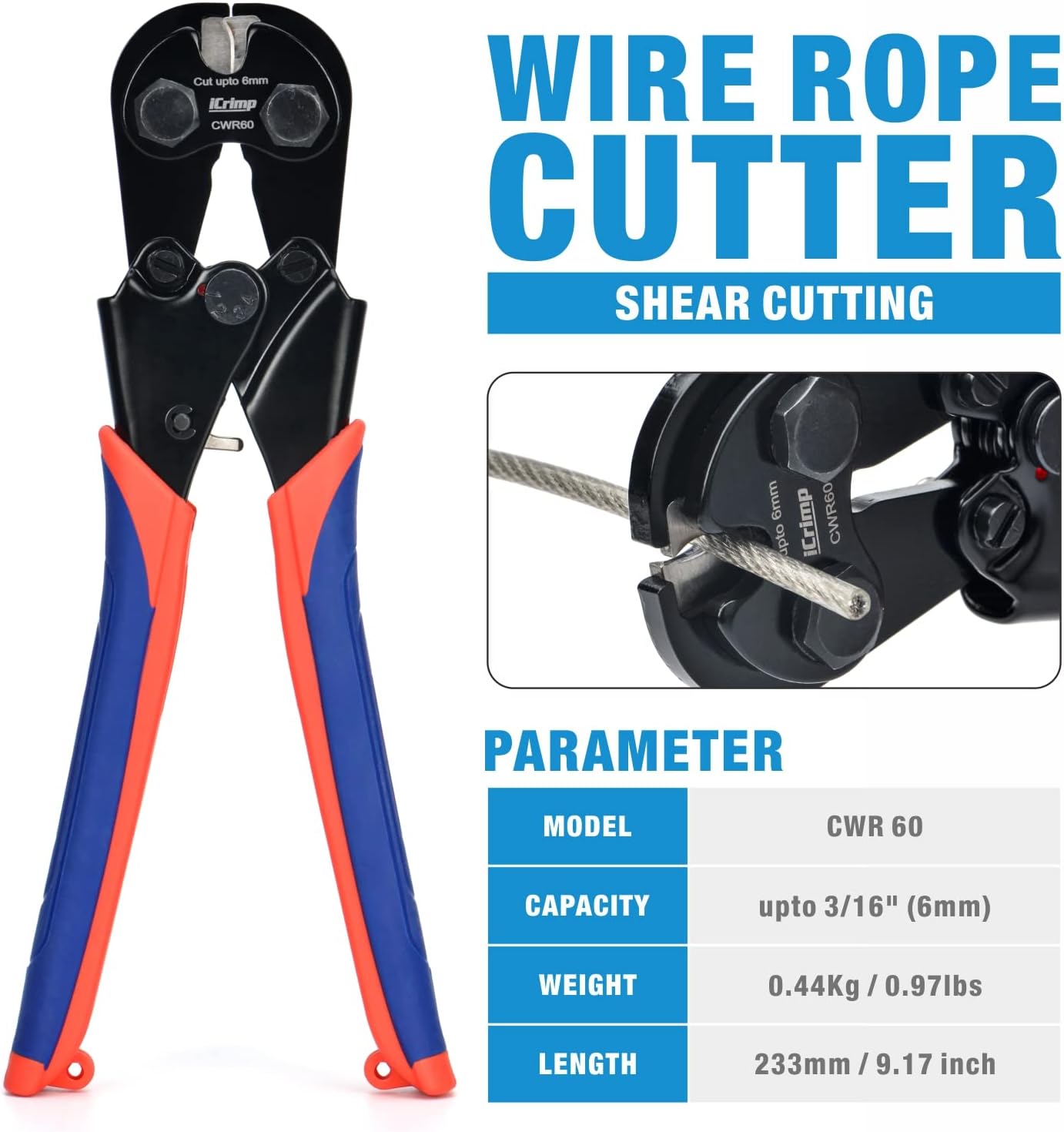 Wire Rope Crimping Tool for Aluminum Loop Sleeves, Duplex Oval Cable Ferrules 1/16’’ to 3/16’’, with Wire Rope Cable Cutter F6729