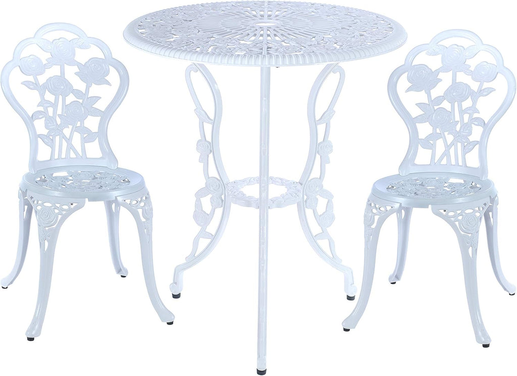 White 3 Piece Cast Aluminum Bistro Table Set A917709