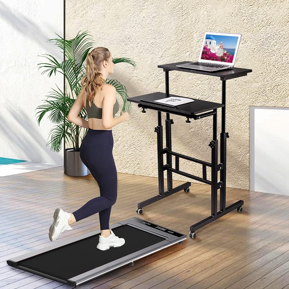 Black Mobile Standing Desk on Wheels Adjustable M2224