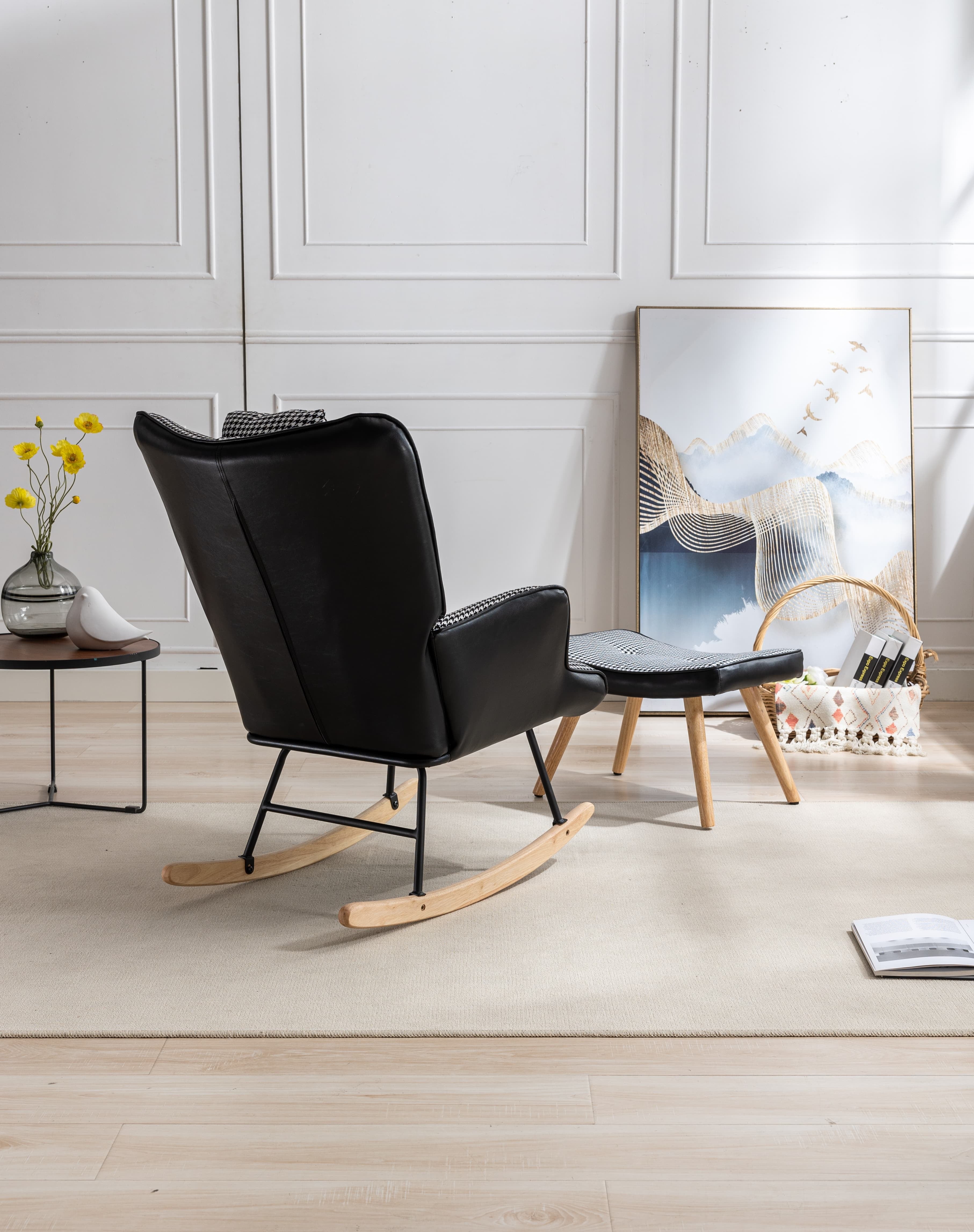 White Wingback Glider Rocker with Solid Wood Base X645