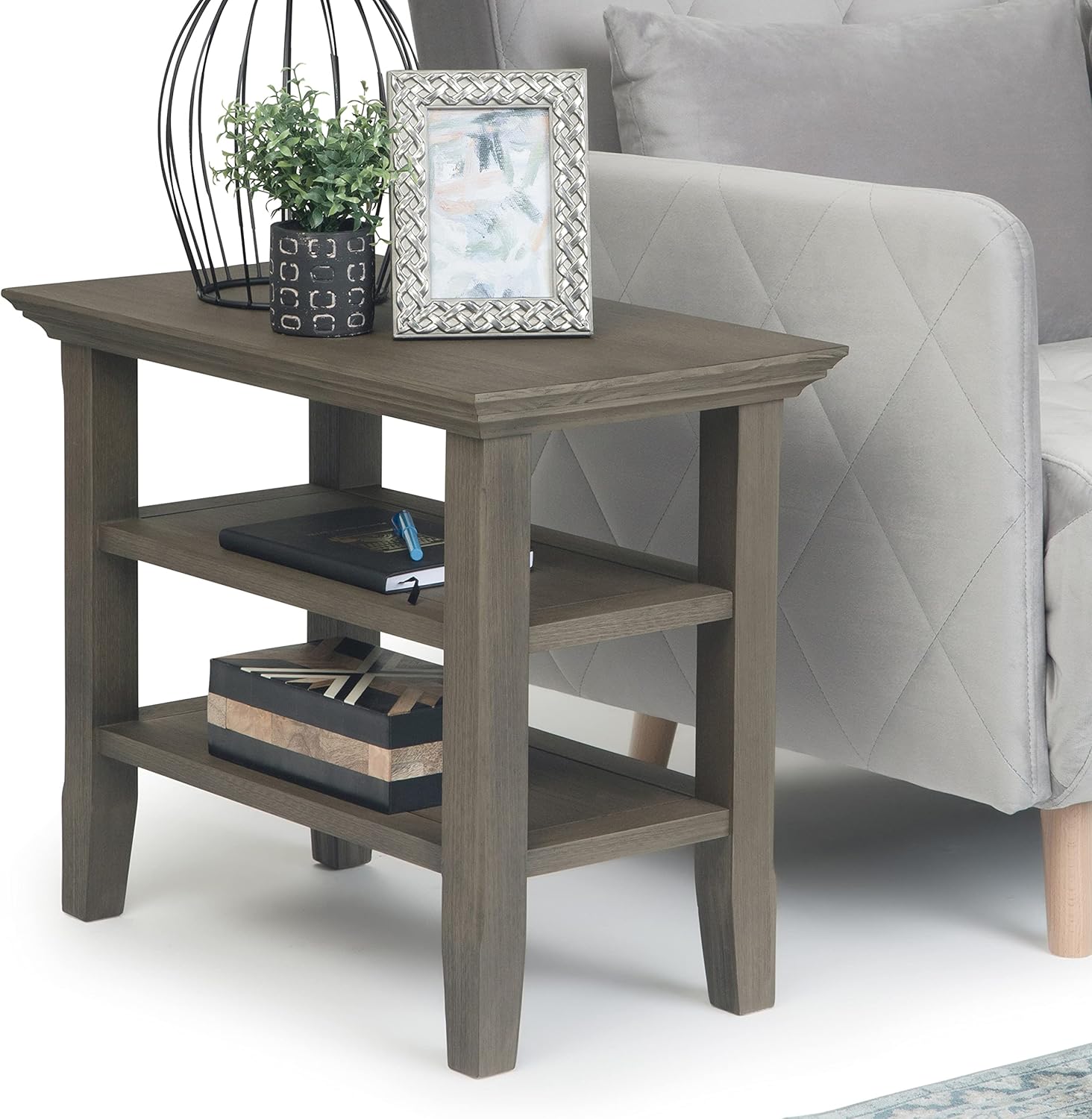 Black Solid Wood Narrow Side Table with 2 Shelves Q80989