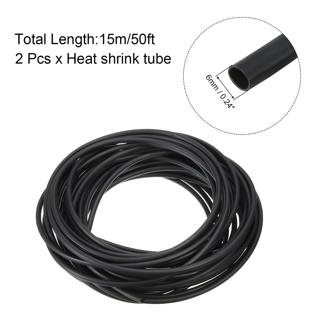 2pcs 1/4" Dia 50ft 4:1 Dual Wall Adhesive Lined Waterproof Heat Shrink Tubing Black O416