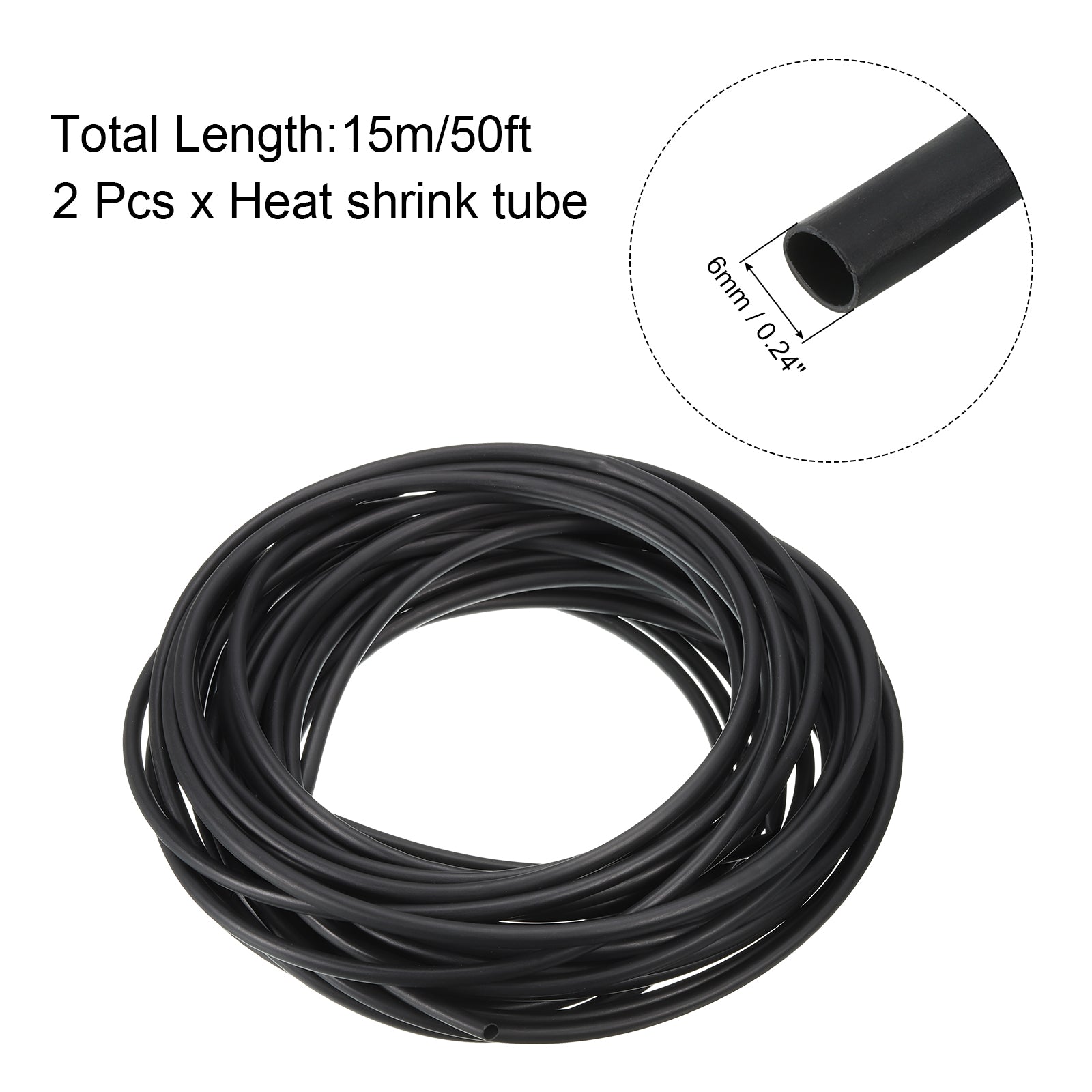 2pcs 1/4" Dia 50ft 4:1 Dual Wall Adhesive Lined Waterproof Heat Shrink Tubing Black O416