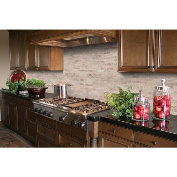 Tumbled Travertine Mesh-Mounted Mosaic Tile A1955