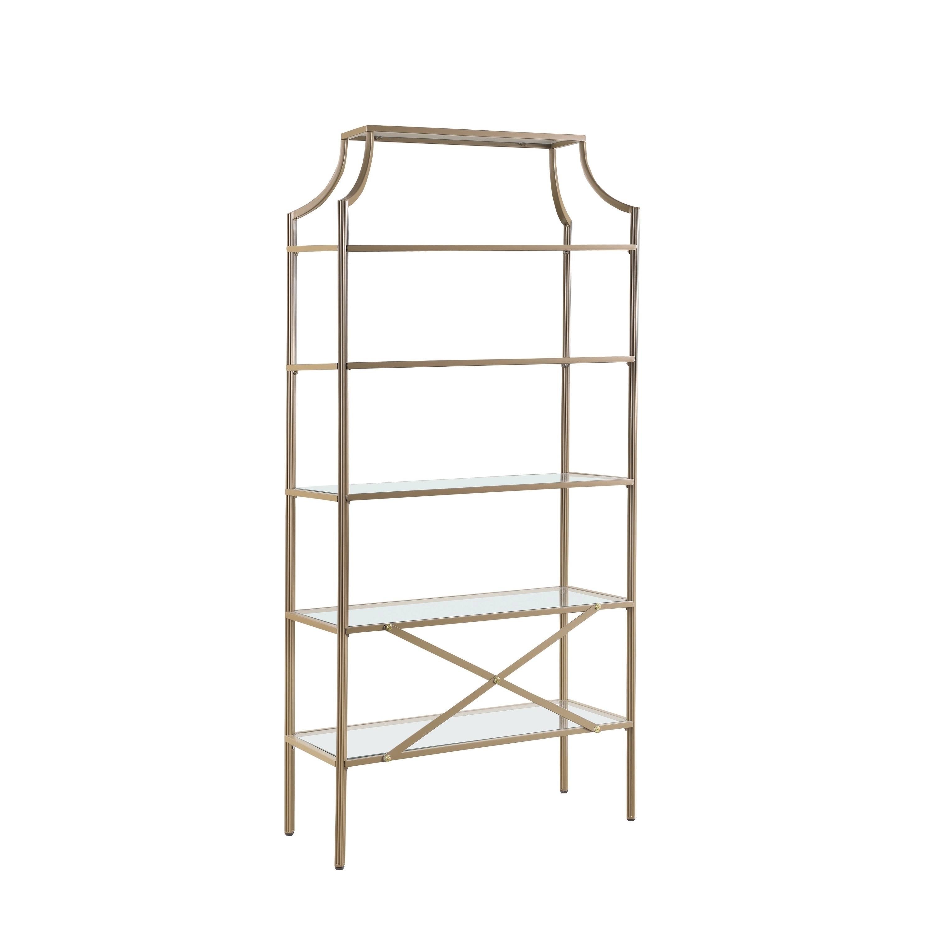 Matte Gold 5-Tier Tempered Glass Shelves Bookcase V423116