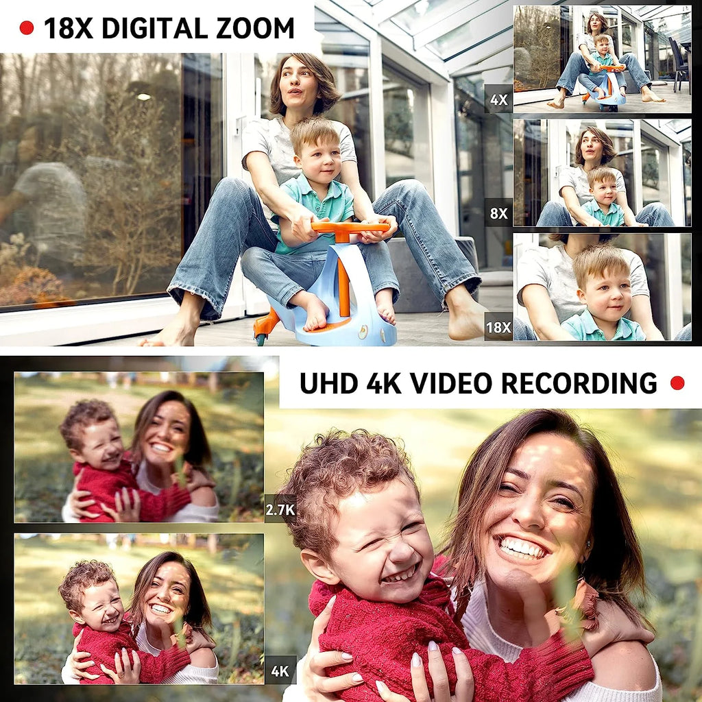 4k Video Camera Camcorder with 18X Digital Zoom, 64MP, 4.0-inch Rotating Touchscreen, 64GB SD Card, Microphone, Remote Control, Durable Battery (Black) L8501