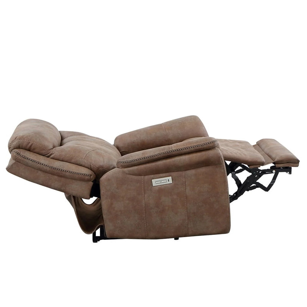 Camel Brown Polyester Faux Suede Leather Power Recliner D9441