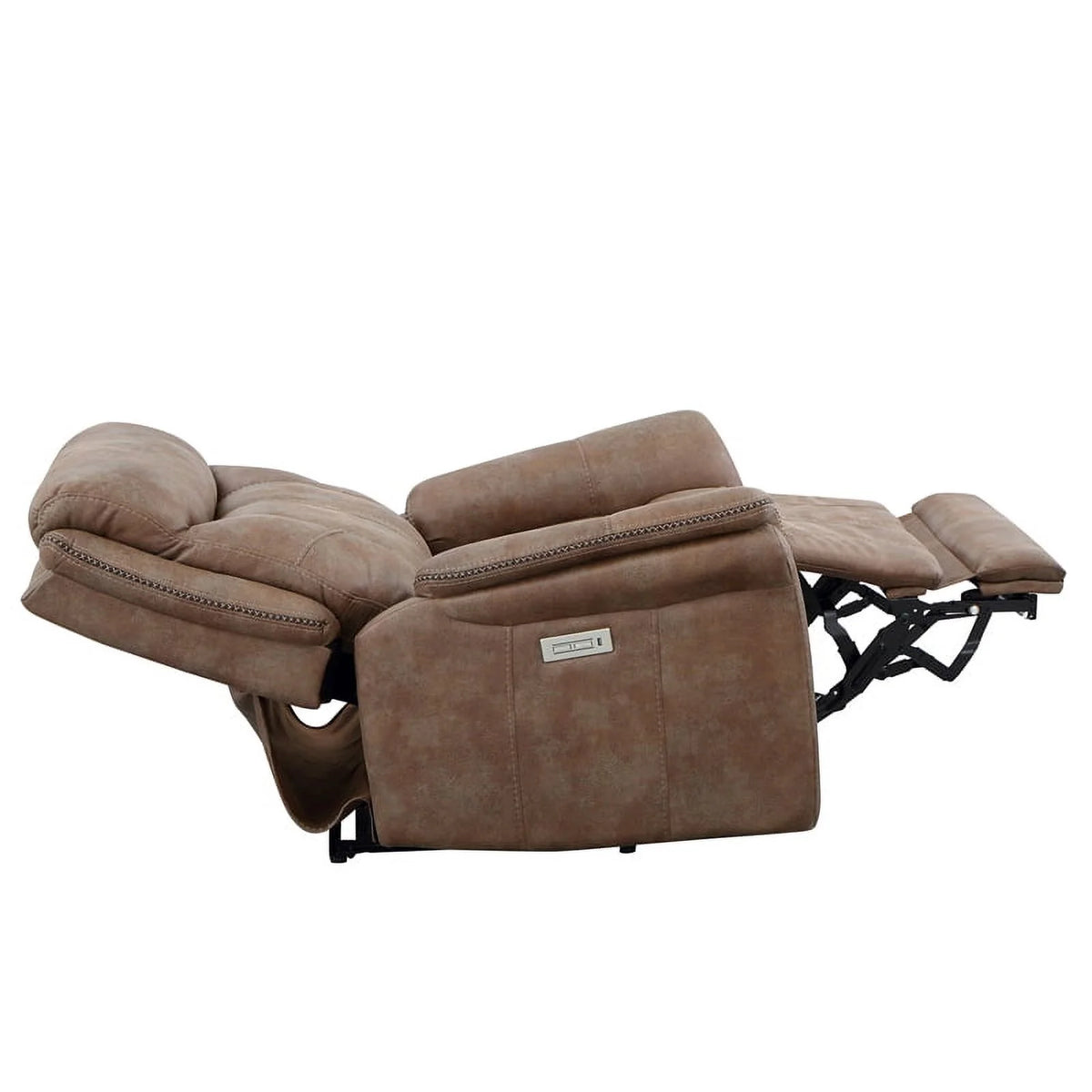 Camel Brown Polyester Faux Suede Leather Power Recliner D9441