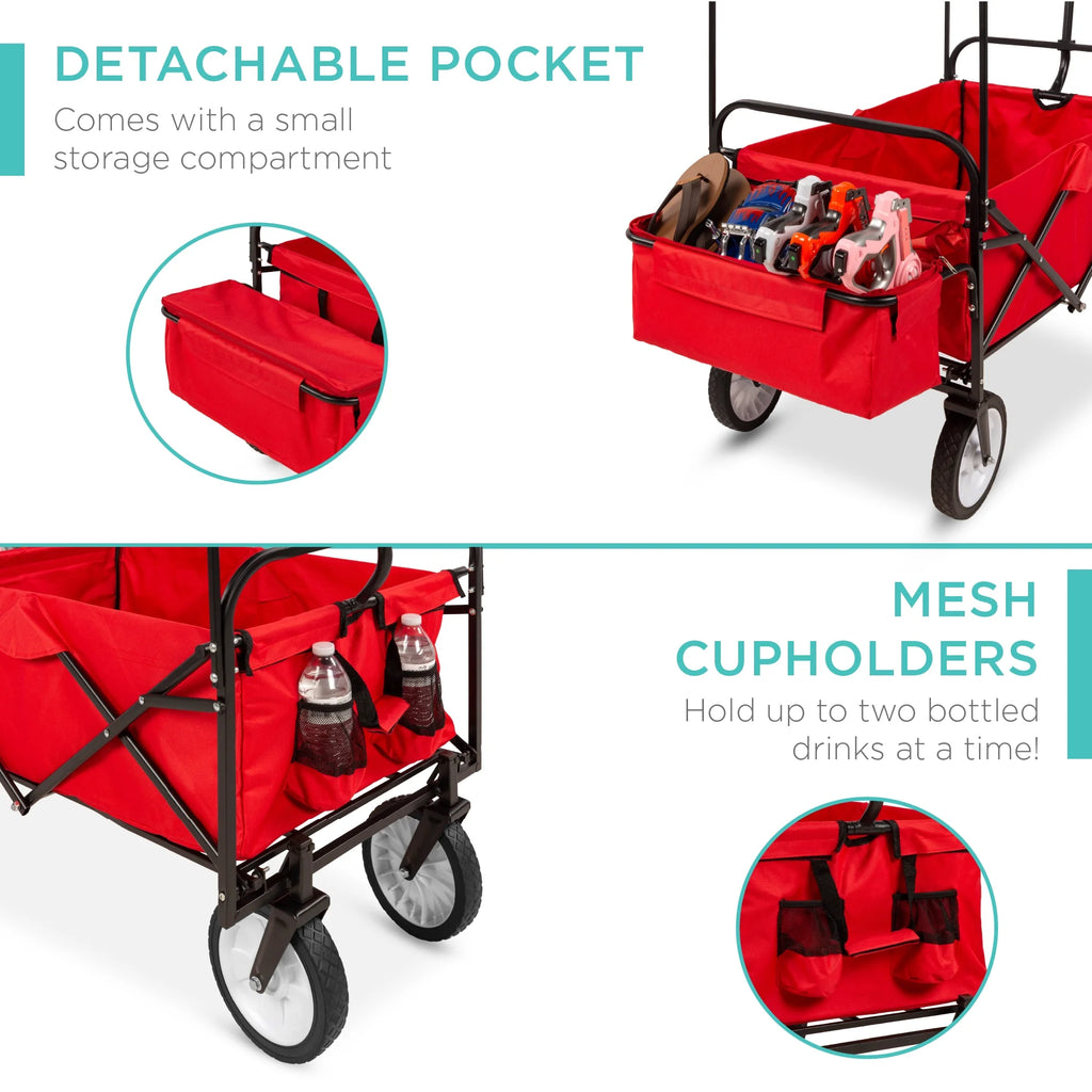 Red Collapsible Outdoor Utility Wagon with Removable Canopy E639064