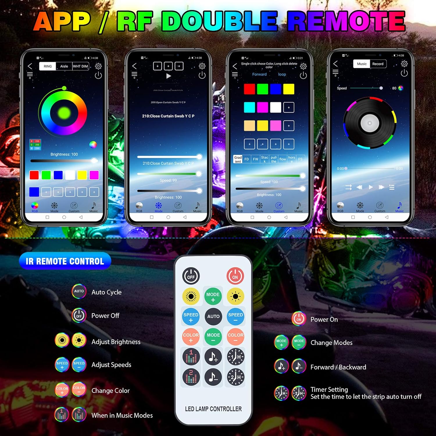 6PCS 216-LEDs Double-Row Neon Underbody LED Strips Kit with APP IP68 12V N257