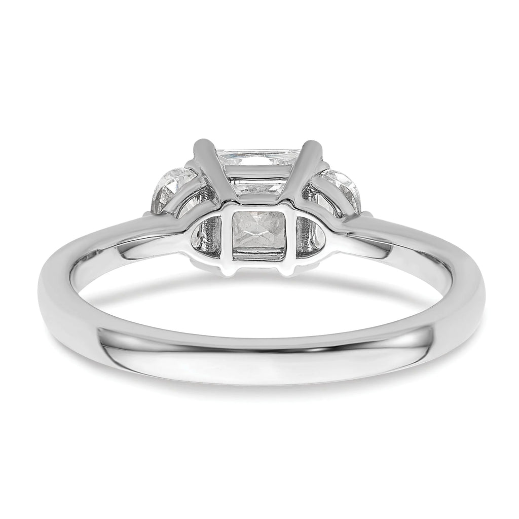 14k White Gold 3 Stone Half Moon Princess Cut CZ Ring C2364