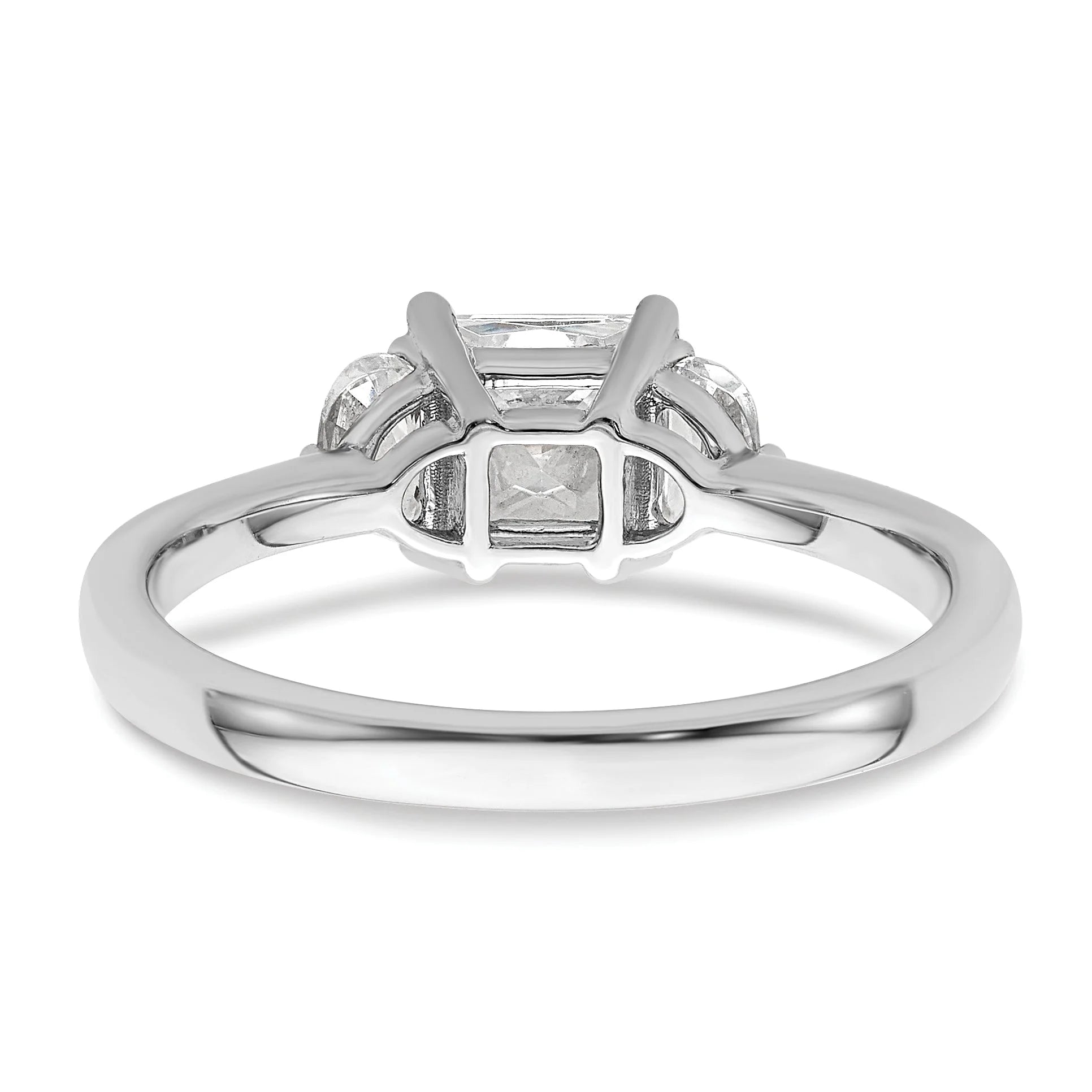 14k White Gold 3 Stone Half Moon Princess Cut CZ Ring C2364