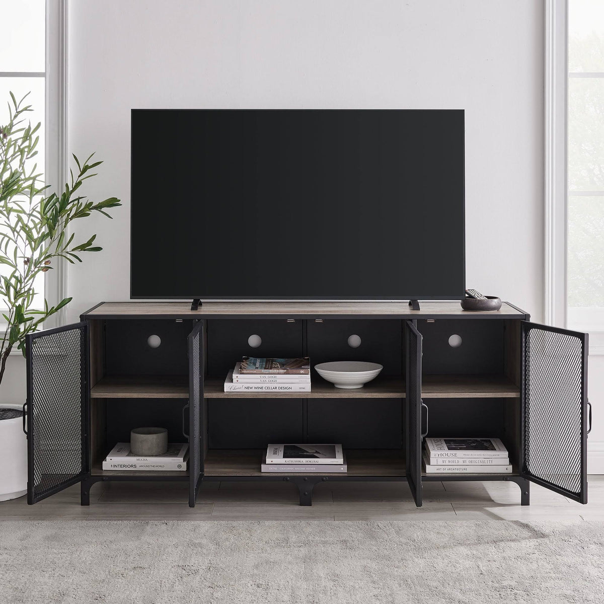 Grey Wash Industrial TV Stand Console U402983