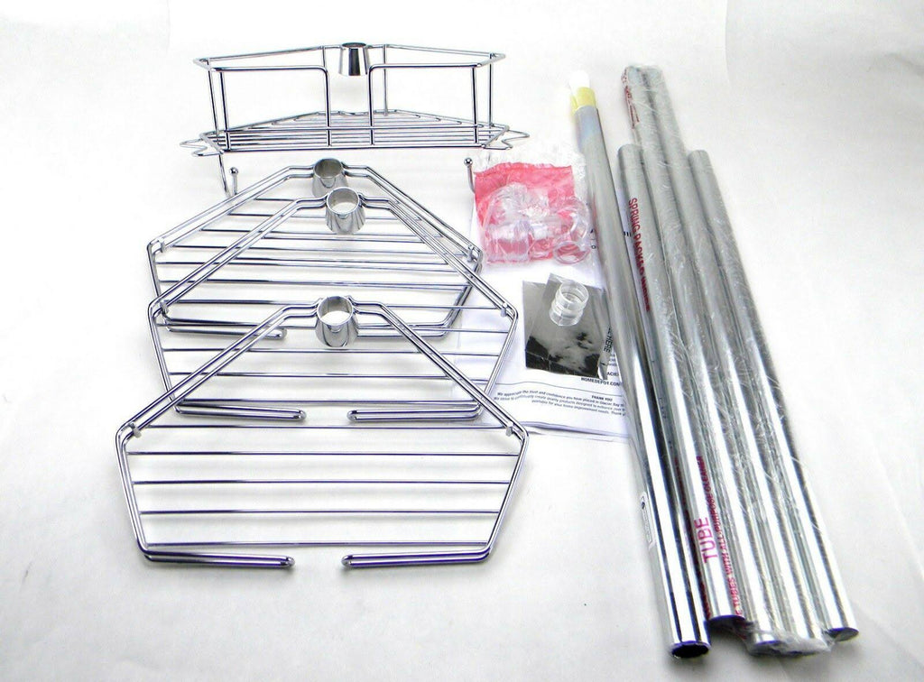 Chrome Grey Tension Corner Pole Caddy E19381