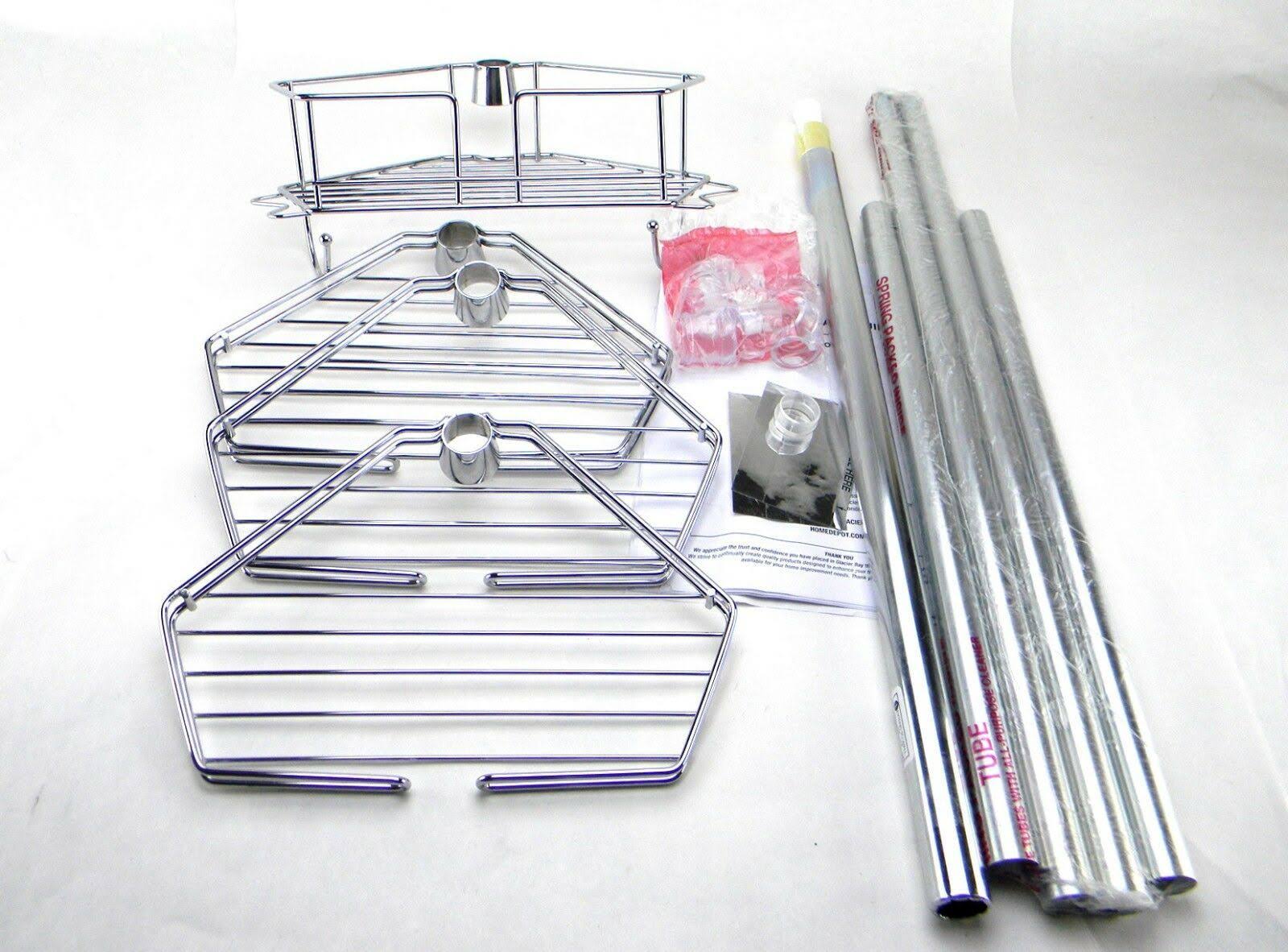 Chrome Grey Tension Corner Pole Caddy E19381
