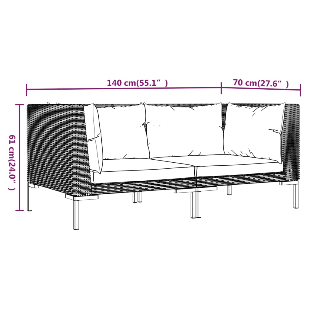 Half Round Poly Rattan Patio Sofas with Cushions X59772