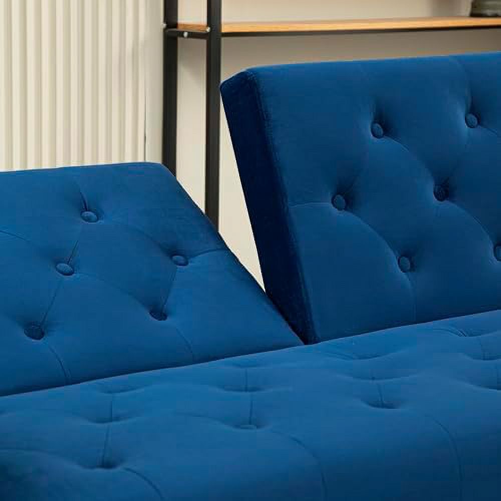 Blue Velvet Convertible Sofa Bed with 2 Pillows I34434