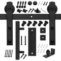 Black Steel Sliding Barn Door Track and Hardware Kit with Square Handle and Floor Guide E6109