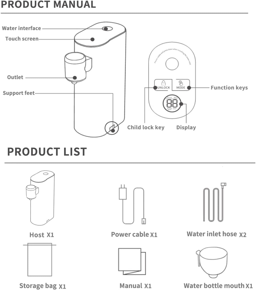 3s Instant Hot Water Dispenser Countertop with Touch Screen and Child Safety Lock O351110