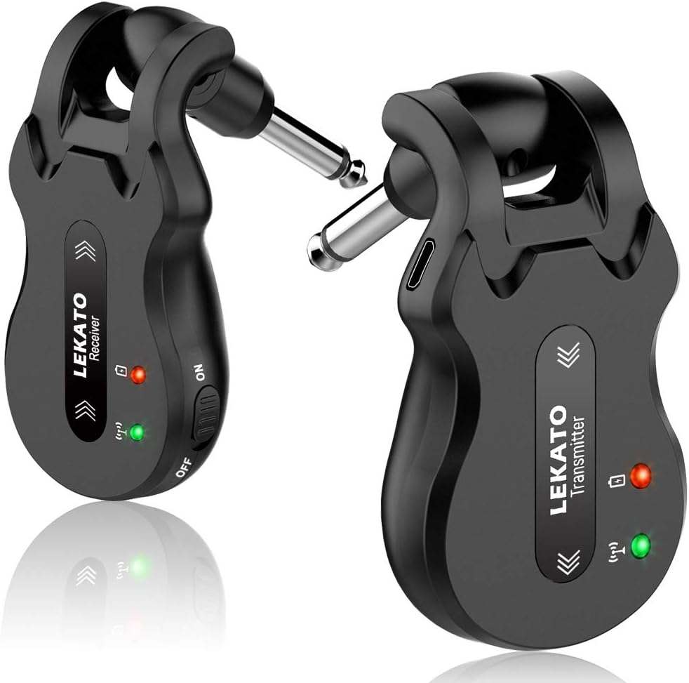 Wireless Guitar System Transmitter Receiver 4 Channels Rechargeable Pack of 2 L959832