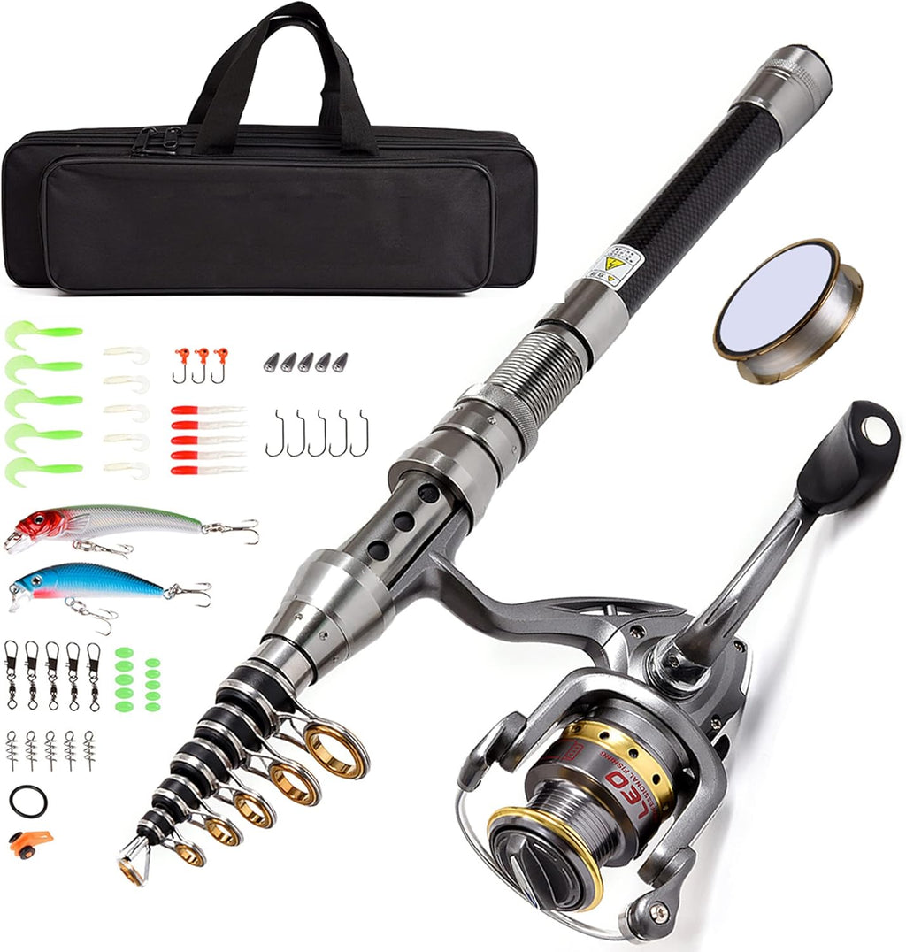 Fishing Rod and Reel Combo Carbon Fiber Telescopic Fishing Pole with Carrier Bag L85616