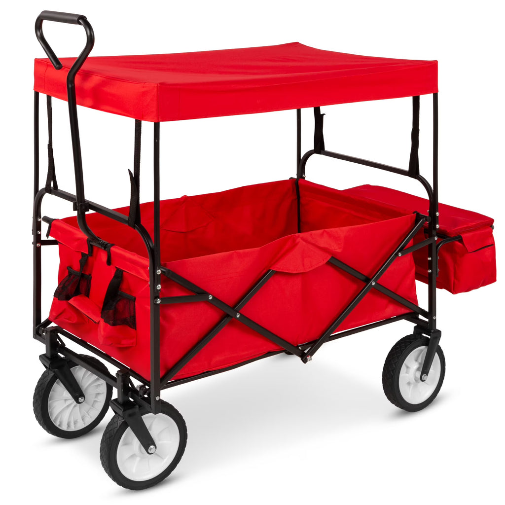 Red Collapsible Outdoor Utility Wagon with Removable Canopy E639064
