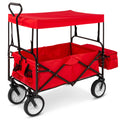 Red Collapsible Outdoor Utility Wagon with Removable Canopy E639064