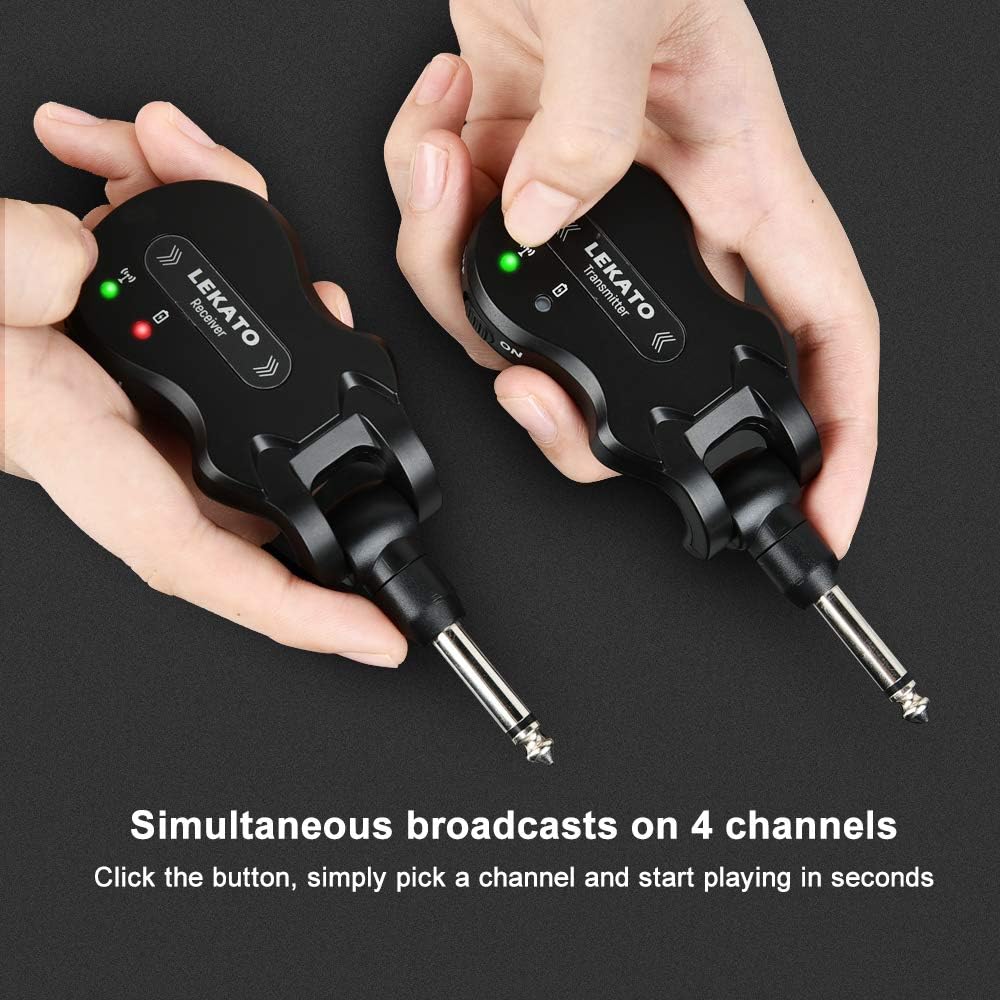 Wireless Guitar System Transmitter Receiver 4 Channels Rechargeable Pack of 2 L959832