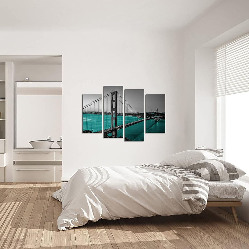 Black White Teal Golden Gate Bridge Canvas Wall Art B961575