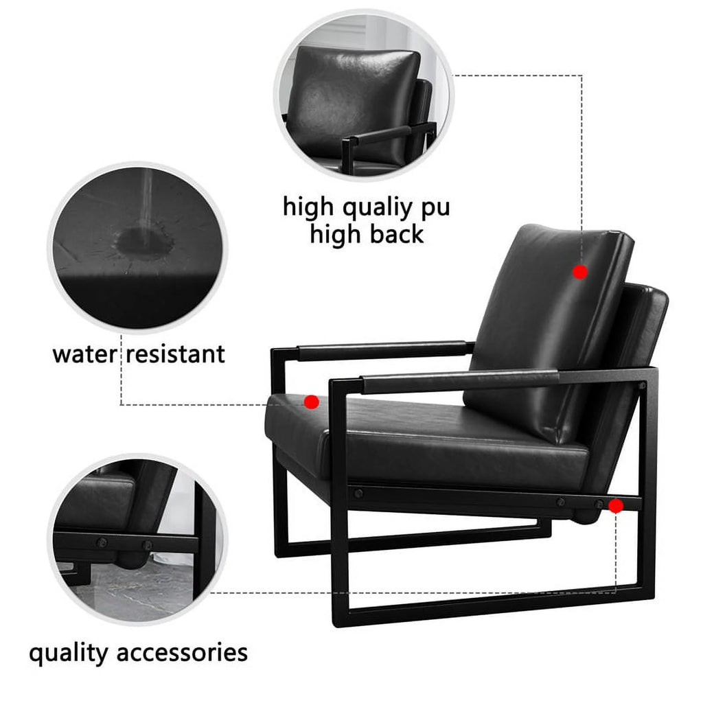 Black PU Leather Accent Armchair with Metal Frame Y8046