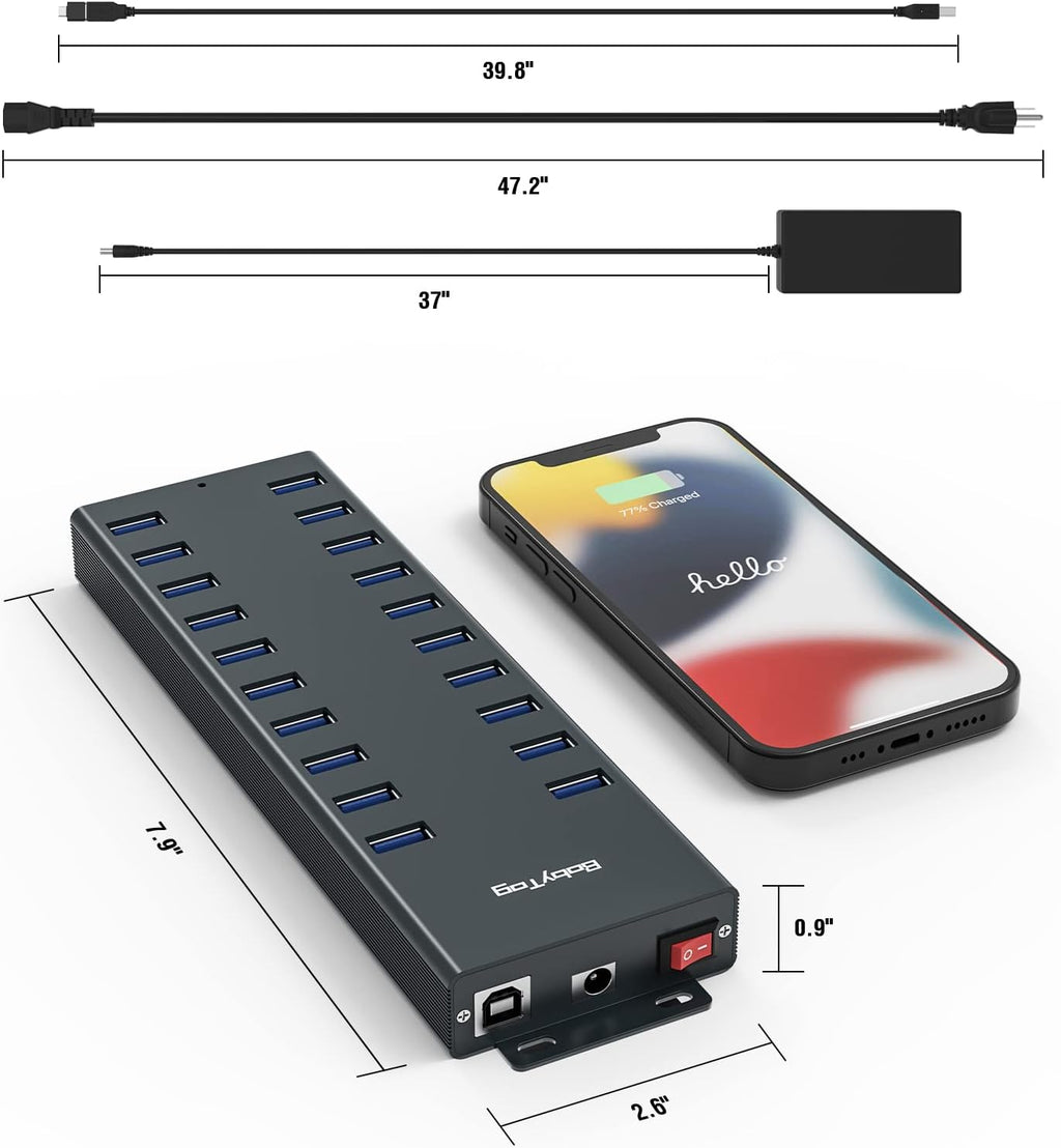 Powered USB hub 20 Ports with 12V/8A-120W Power and Data Cable C41349