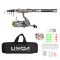 Telescopic Fishing Rod and Reel Combo Full Kit with 100M Fishing Line Lures Hooks Jig Head and Carrier Bag Case X700