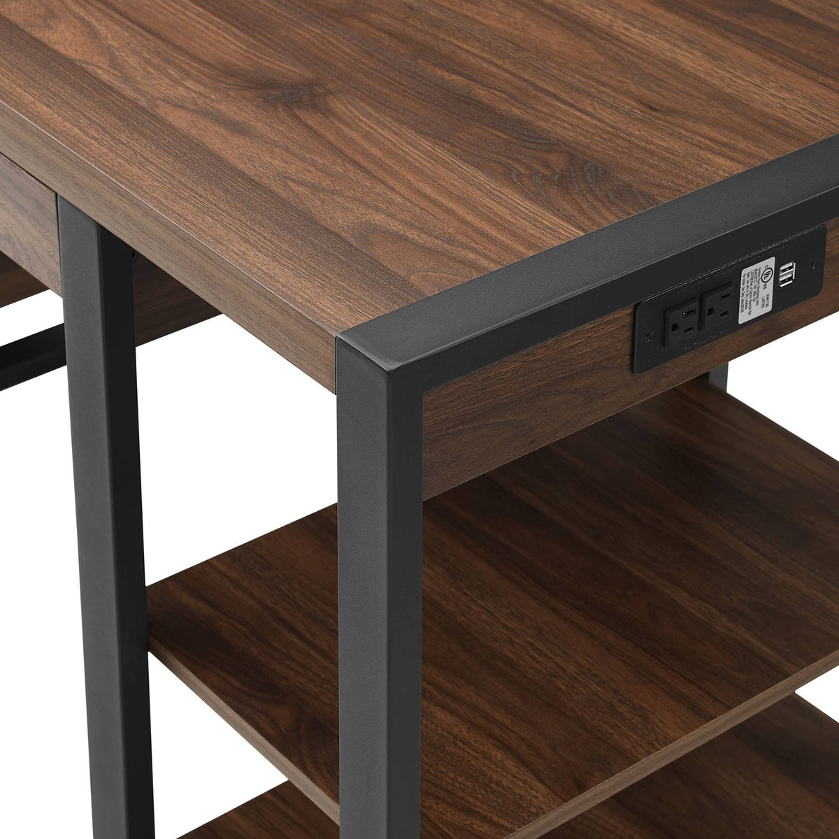 60x22 Industrial Farmhouse Desk with USB Dark Walnut V33093