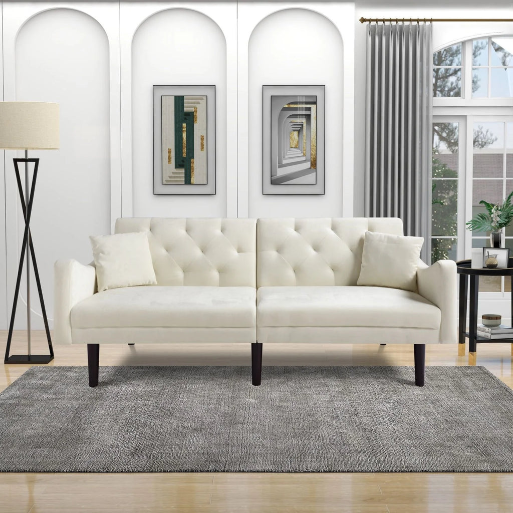 Beige Velvet Futon Sofa Bed with Pillows C630109