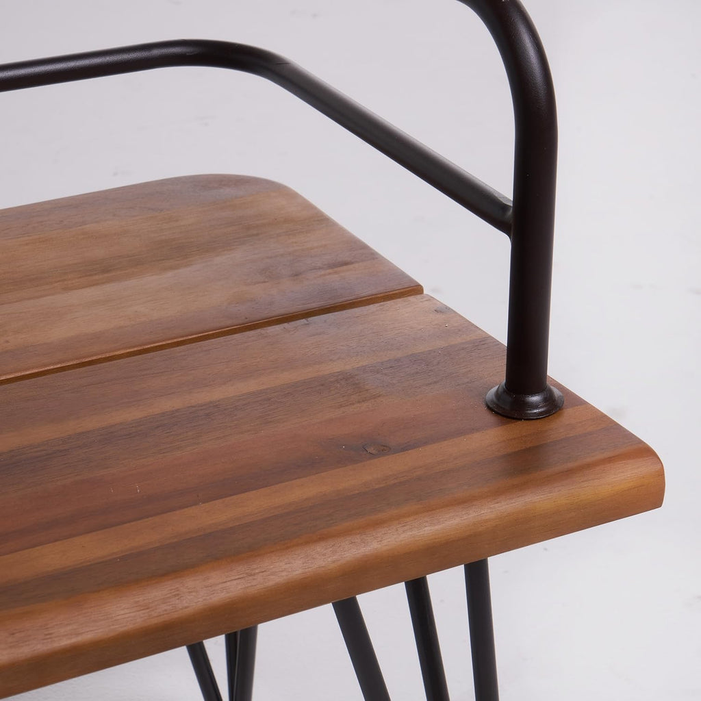 Teak Finish Iron and Acacia Wood Bench I739296