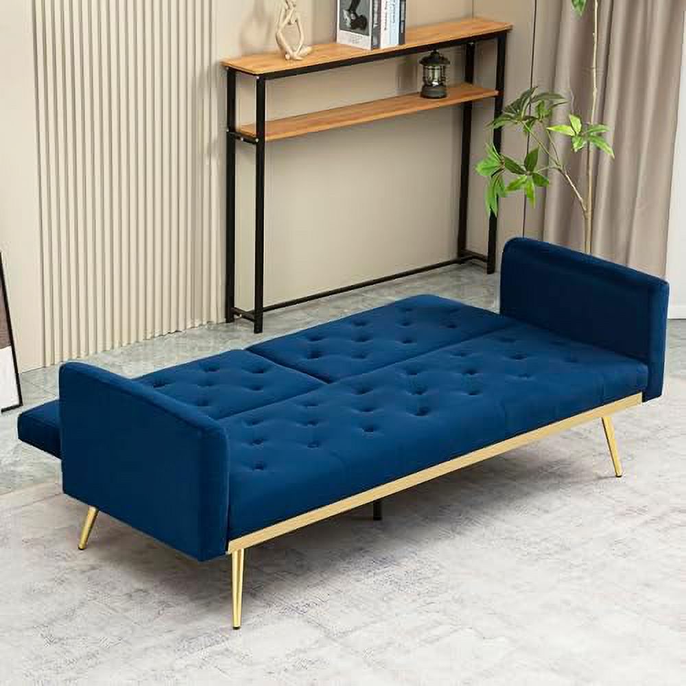 Blue Velvet Convertible Sofa Bed with 2 Pillows I34434