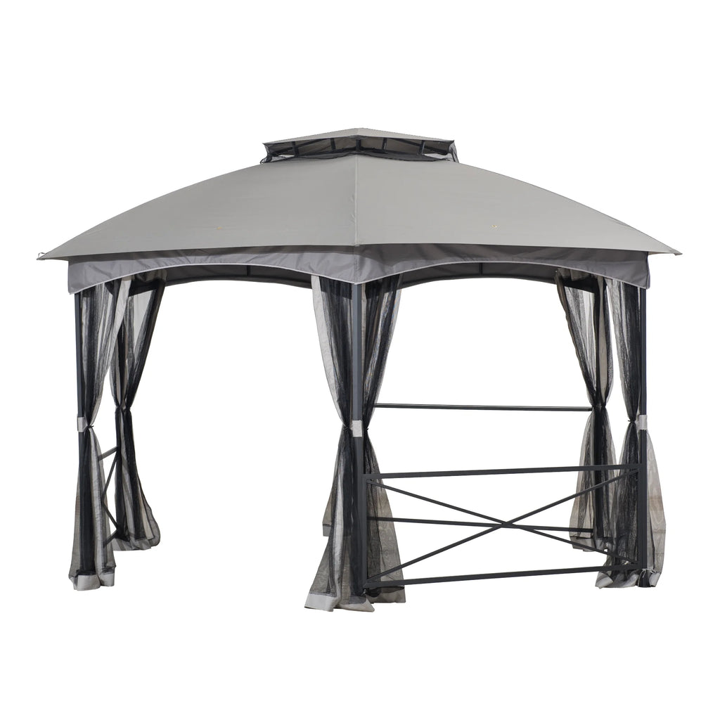 2-tone Gray Hexagon Steel Gazebo with Mosquito Netting Y12997