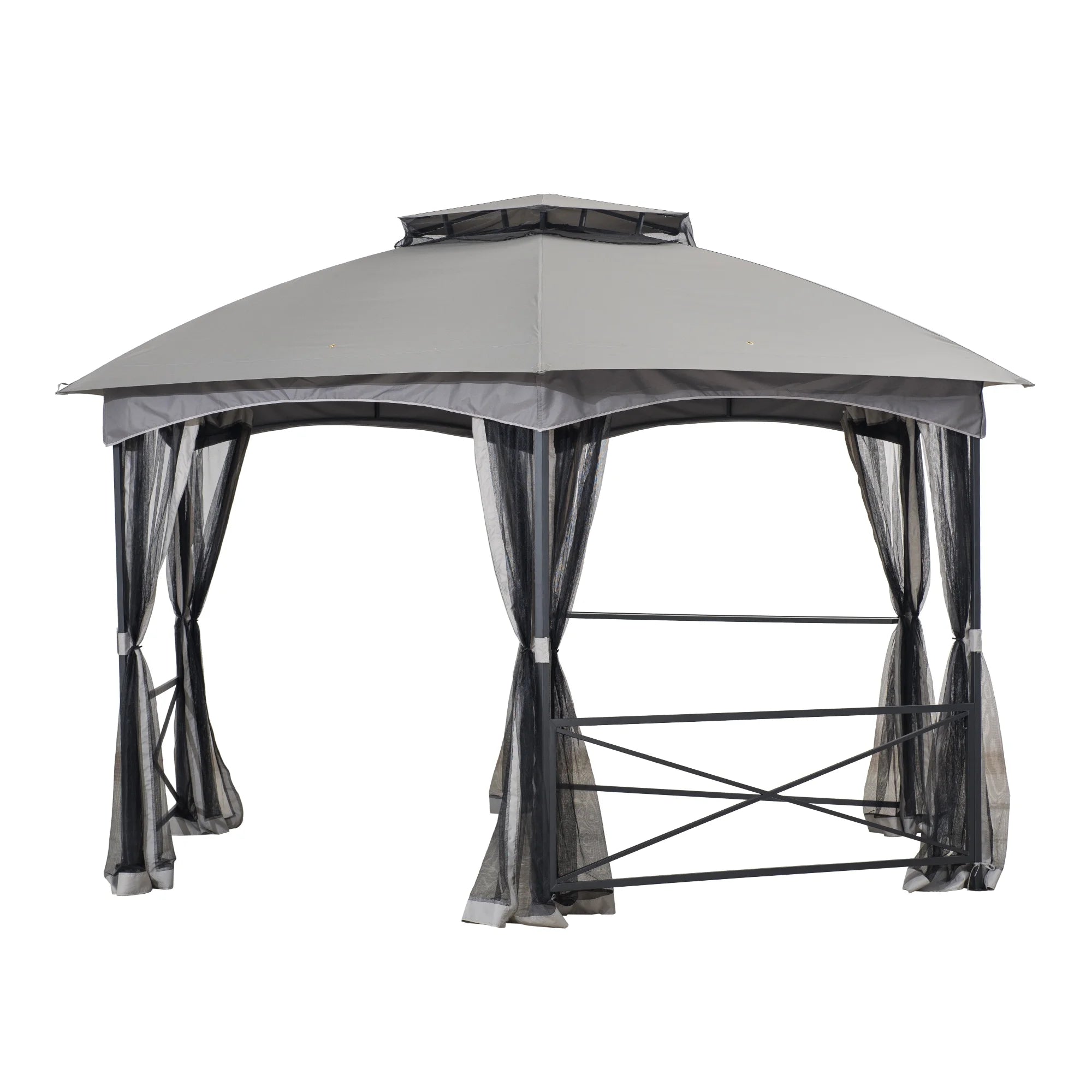 2-tone Gray Hexagon Steel Gazebo with Mosquito Netting Y12997
