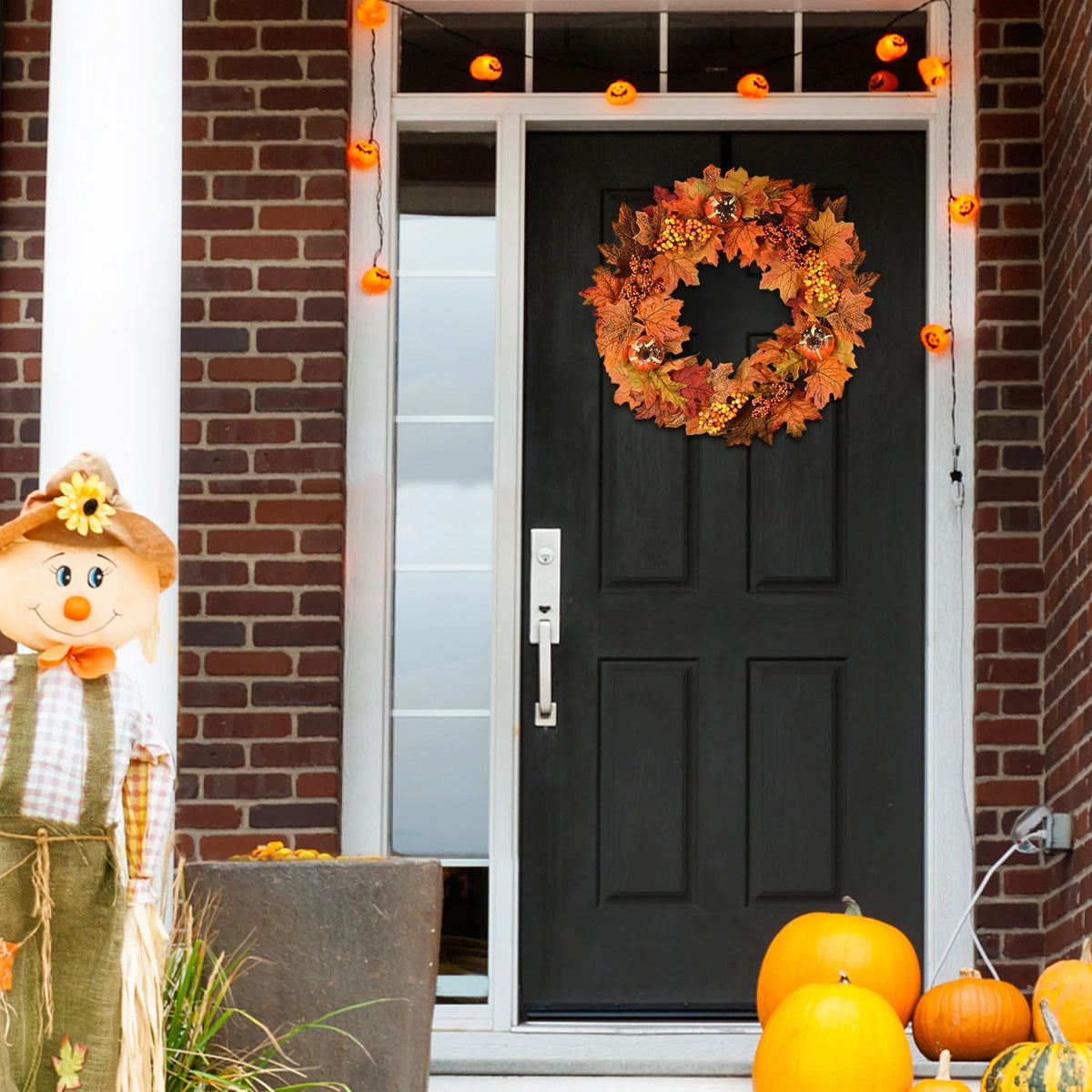 Artificial Hanging Maple Leaf Wreath with Pumpkin and Berry Z199805