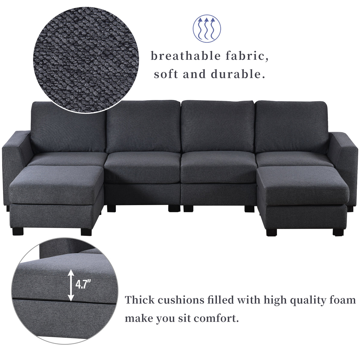 U Shaped Sofa with Removable Ottomans D54952