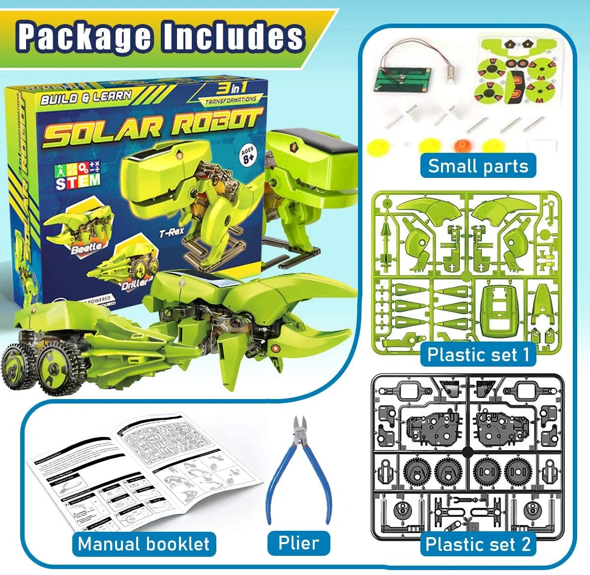 Solar Robot Kit 3-in-1 STEM Science Kits Toys for Kids D944800
