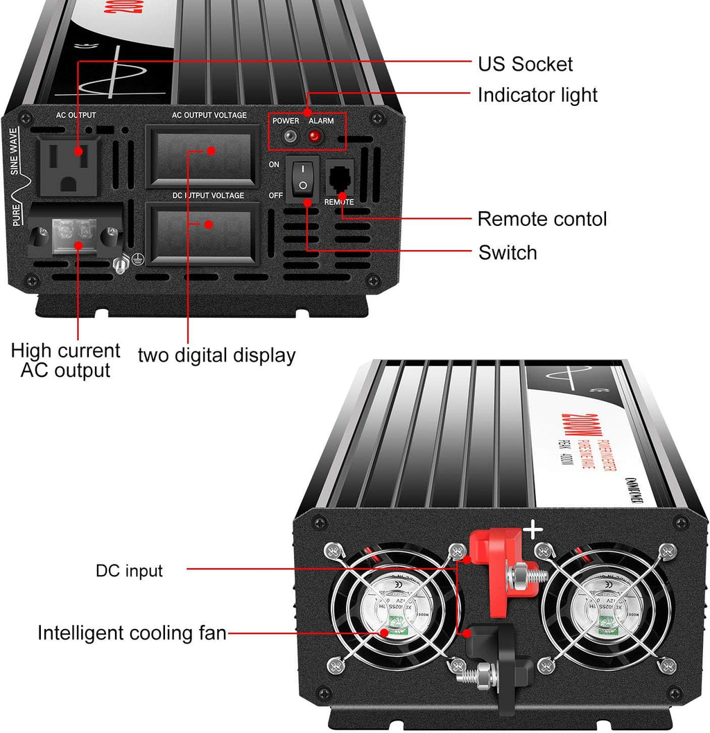 3000W 3200W Peak Power 6400W Pure Sine Wave Power Inverter DC 12V to 110V AC Converter 60HZ Solar Converter Y475